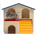 Wooden Hamster Toys Blue Top Villa Hamster Chalet Small Pet Toys Molar Decompression